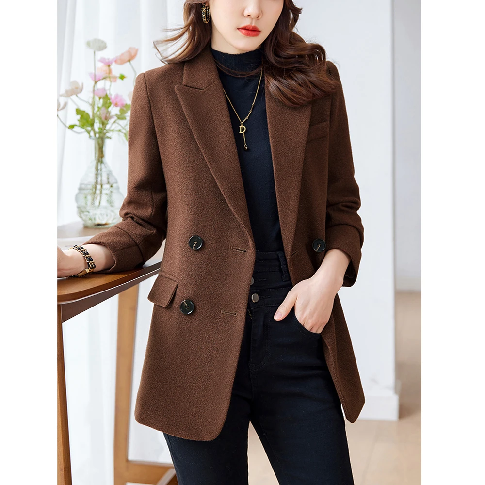 咖色毛呢西装外套女冬季2025新款韩版时尚休闲今年流行小西服秋冬