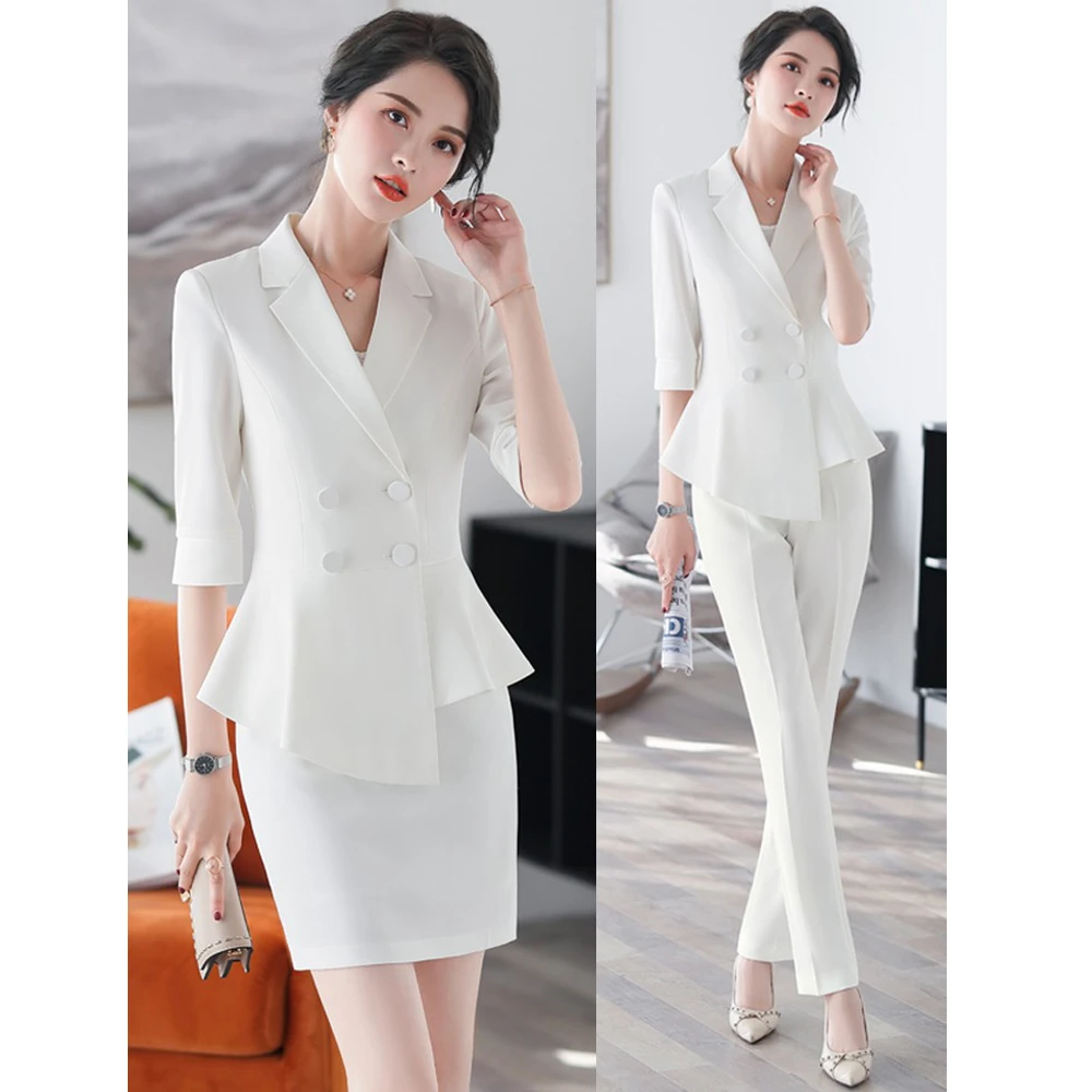 白色西装套装女春夏气质女神范工装珠宝店美容院工作服职业装正装