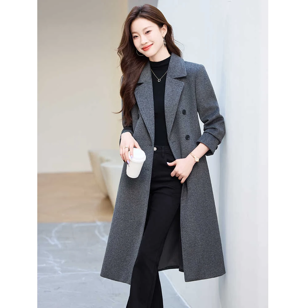 灰色羊毛大衣女2025秋冬新款气质英伦风呢子外套轻职场中长款风衣
