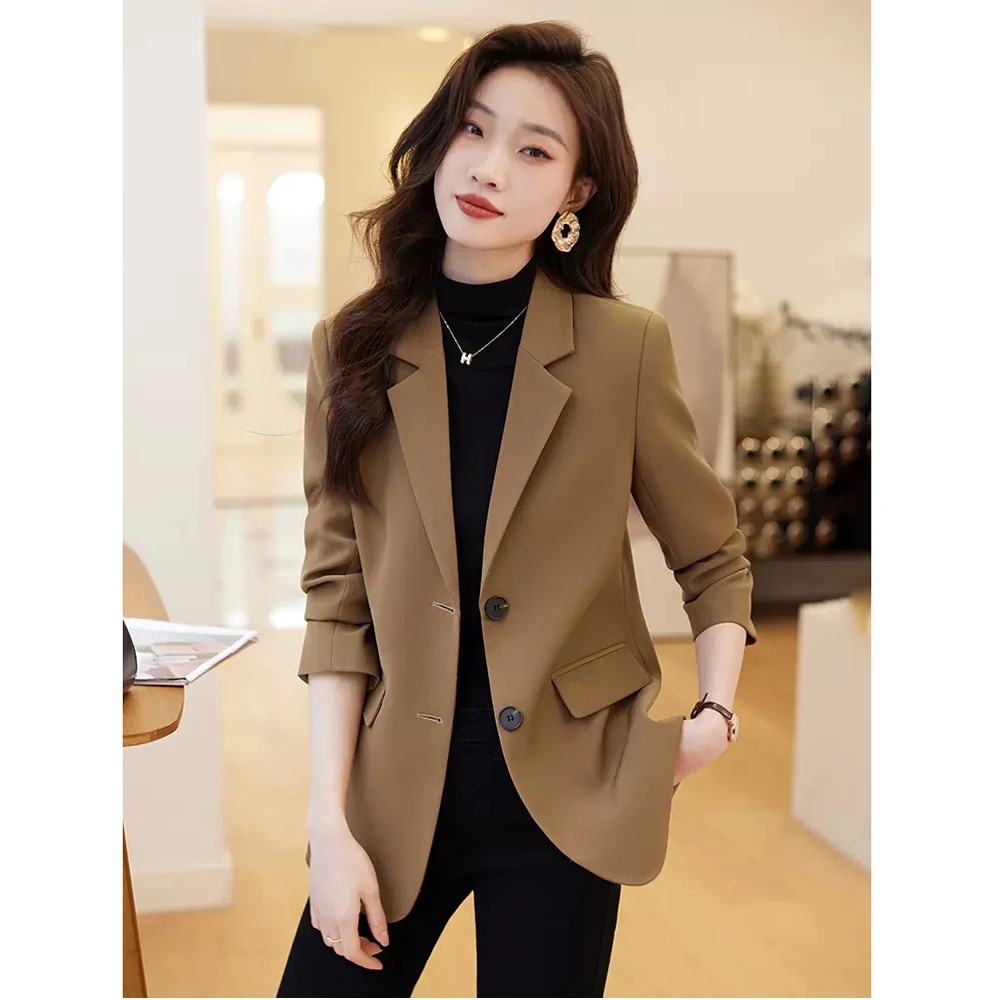 咖色休闲西装外套女春季2025新款高级感炸街小个子气质小西服春秋