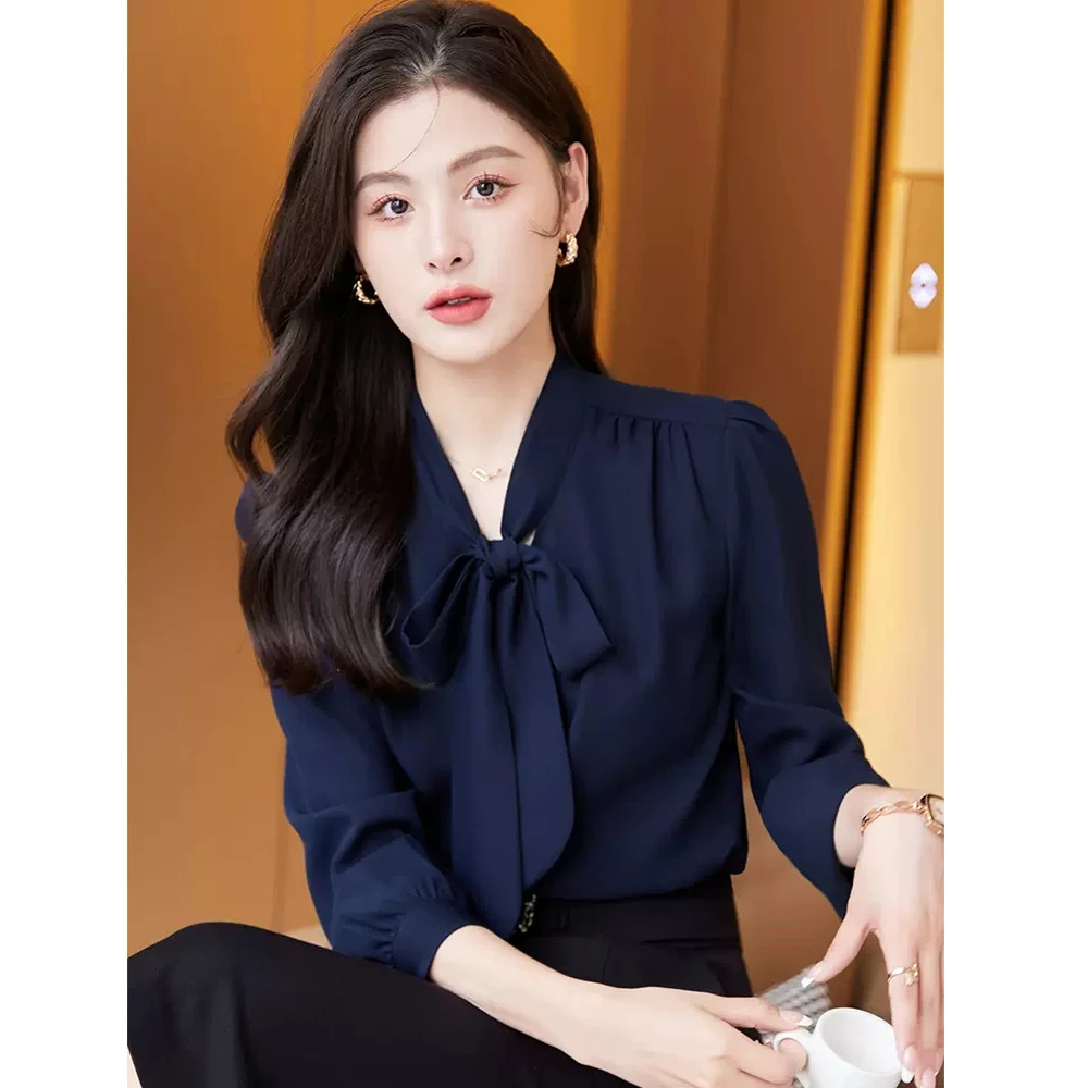蝴蝶结衬衫女春季长袖时尚洋气高级感工作服职业气质上衣雪纺衬衣