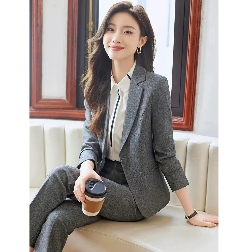 灰色高端西装套装女2025新款春秋职业装气质正装小西服外套工作服