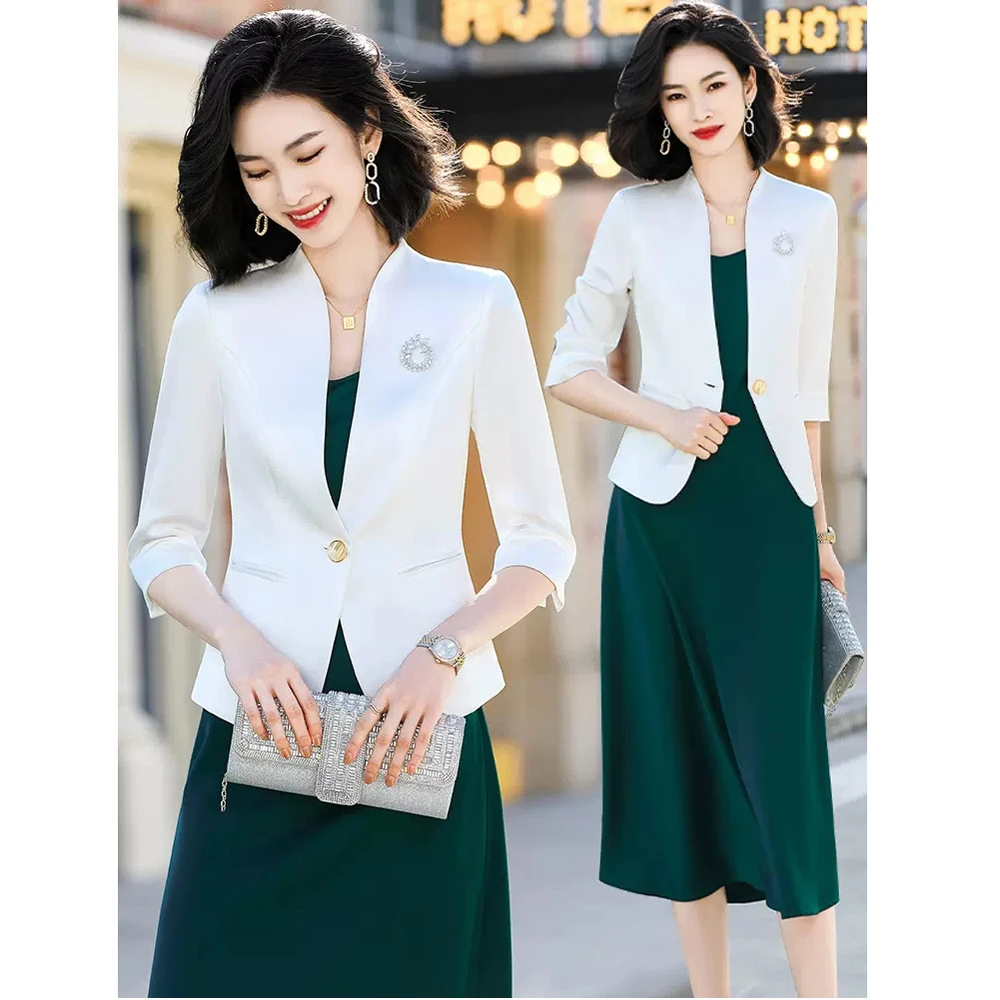 职业连衣裙春夏装女2025新款高端醋酸面料吊带裙子白色西装套装裙