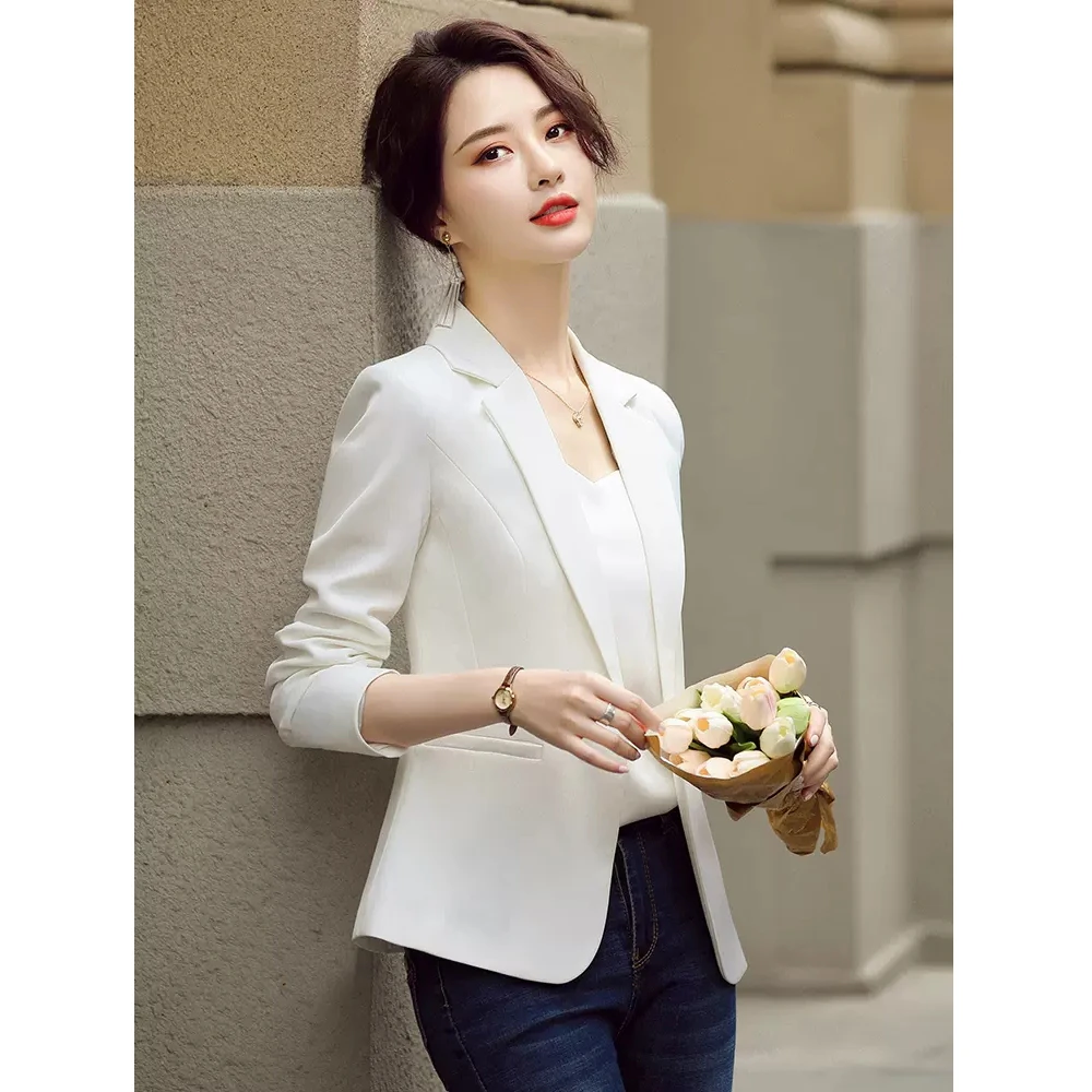 白色小西装外套女上衣修身2025春秋季新款休闲气质短款小个子西服