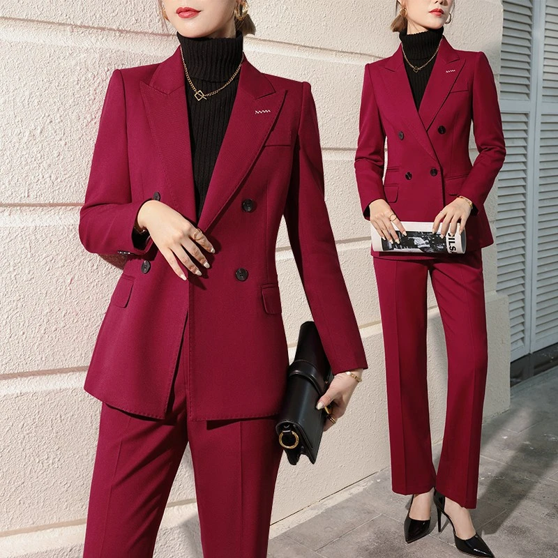 酒红色西装外套女2025新款春秋高端总经理工作服正装职业西服套装
