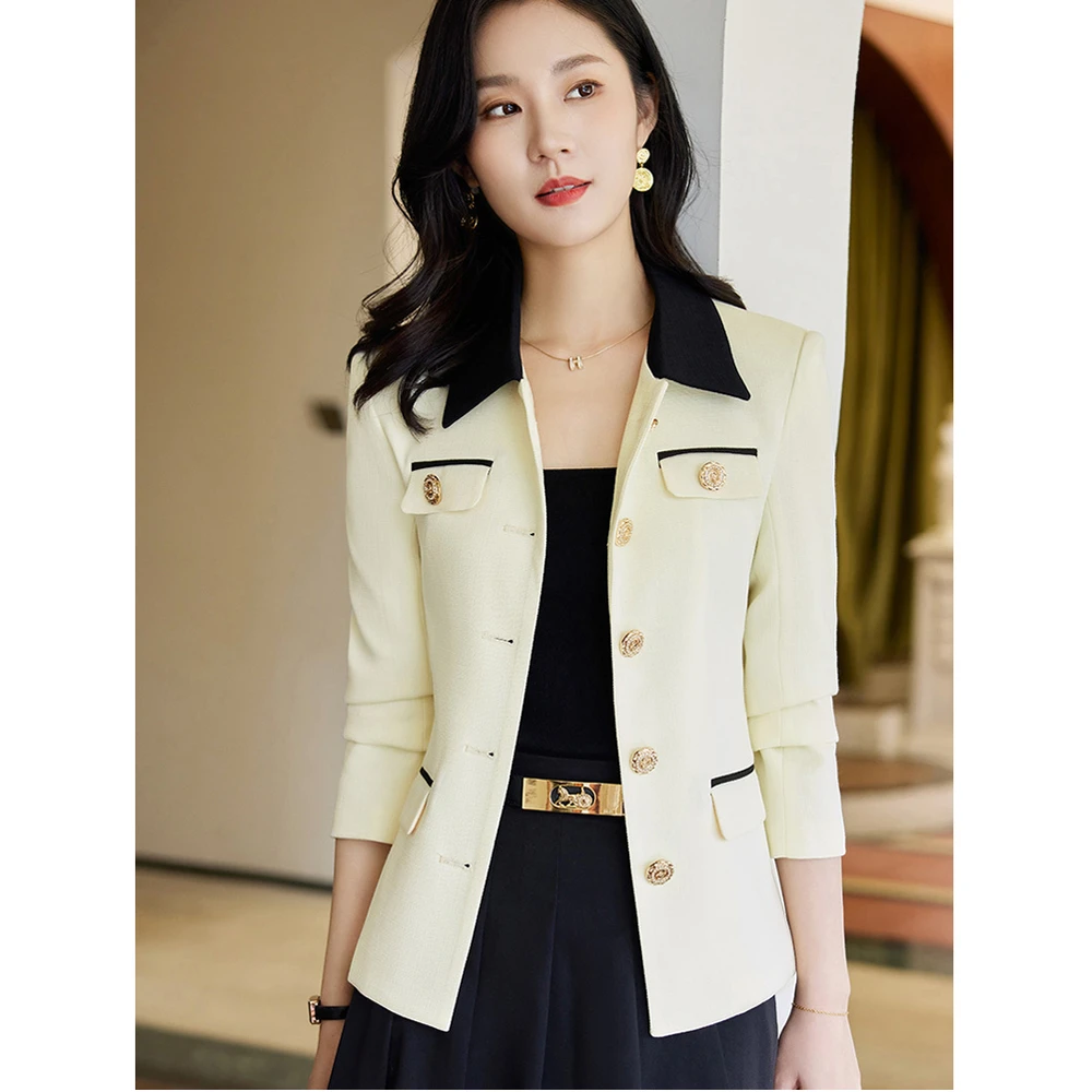杏色西装外套女春秋新款气质设计感小香风名媛休闲小西服职业上衣