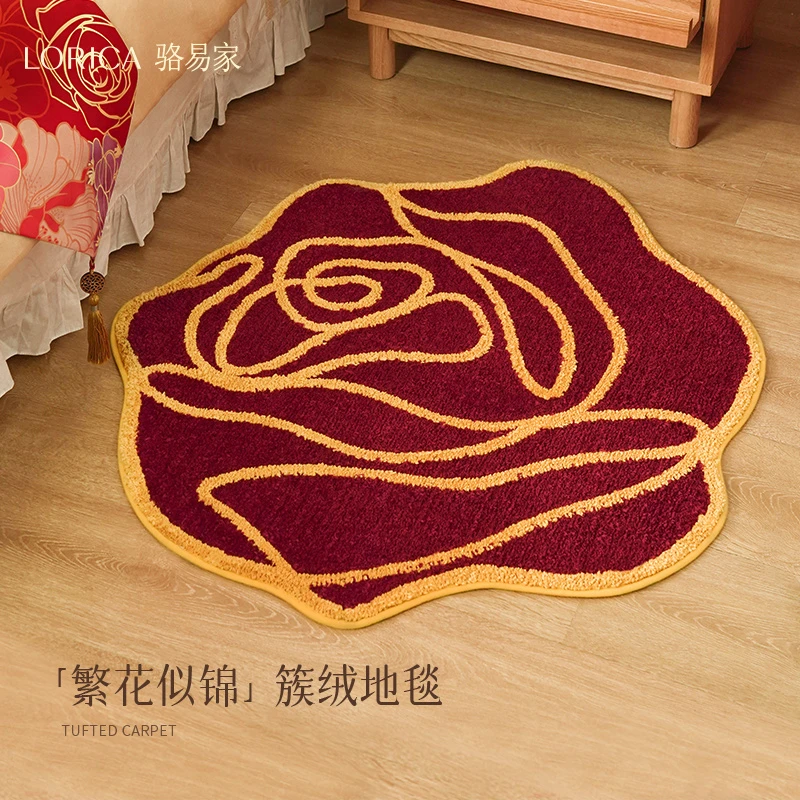 骆易家「结婚地毯」卧室床边婚房布置装饰品喜庆婚庆脚垫繁花似锦
