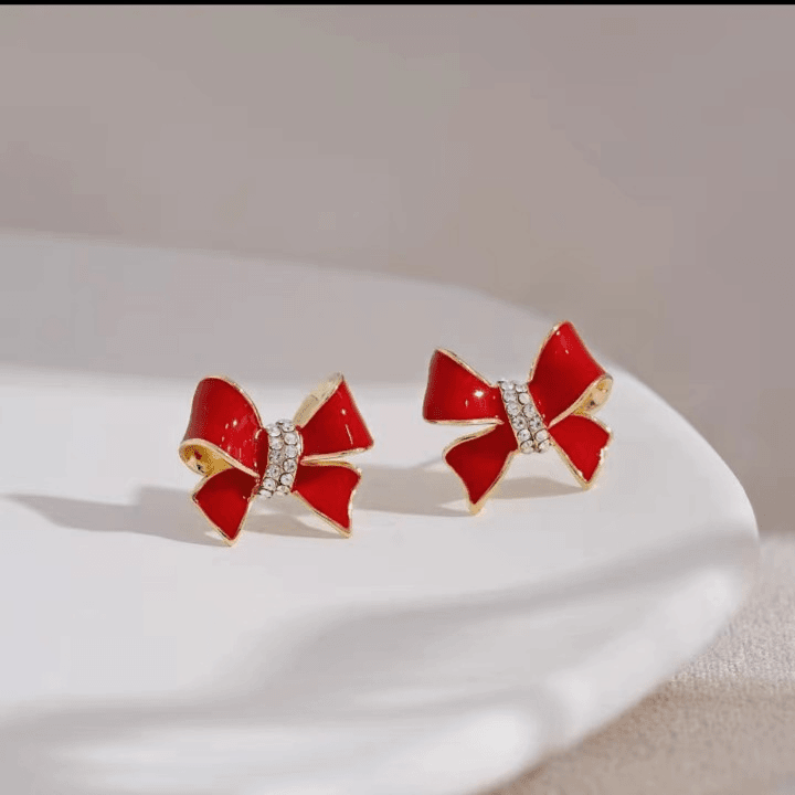 合金耳饰 C-159红色蝴蝶结时尚气质轻奢高级感耳环百搭小众优雅