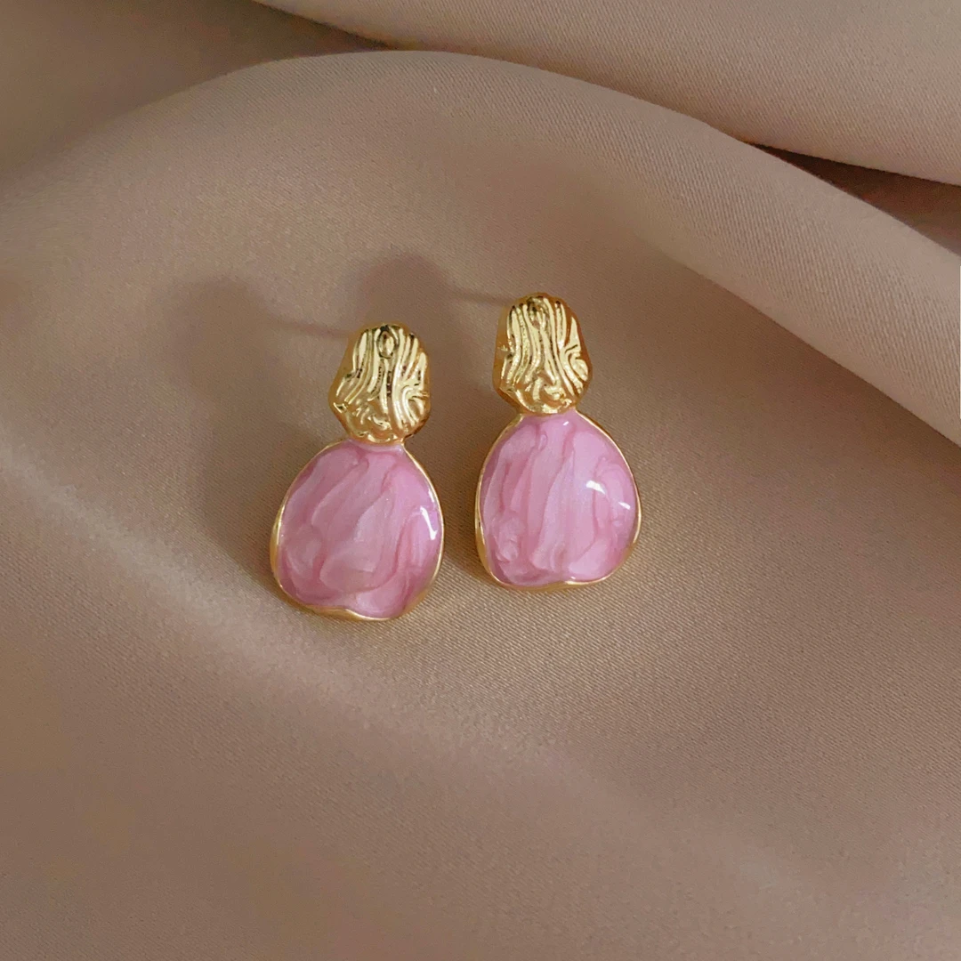 合金耳饰 c-2018粉色几何复古港风耳环轻奢高级气质耳钉