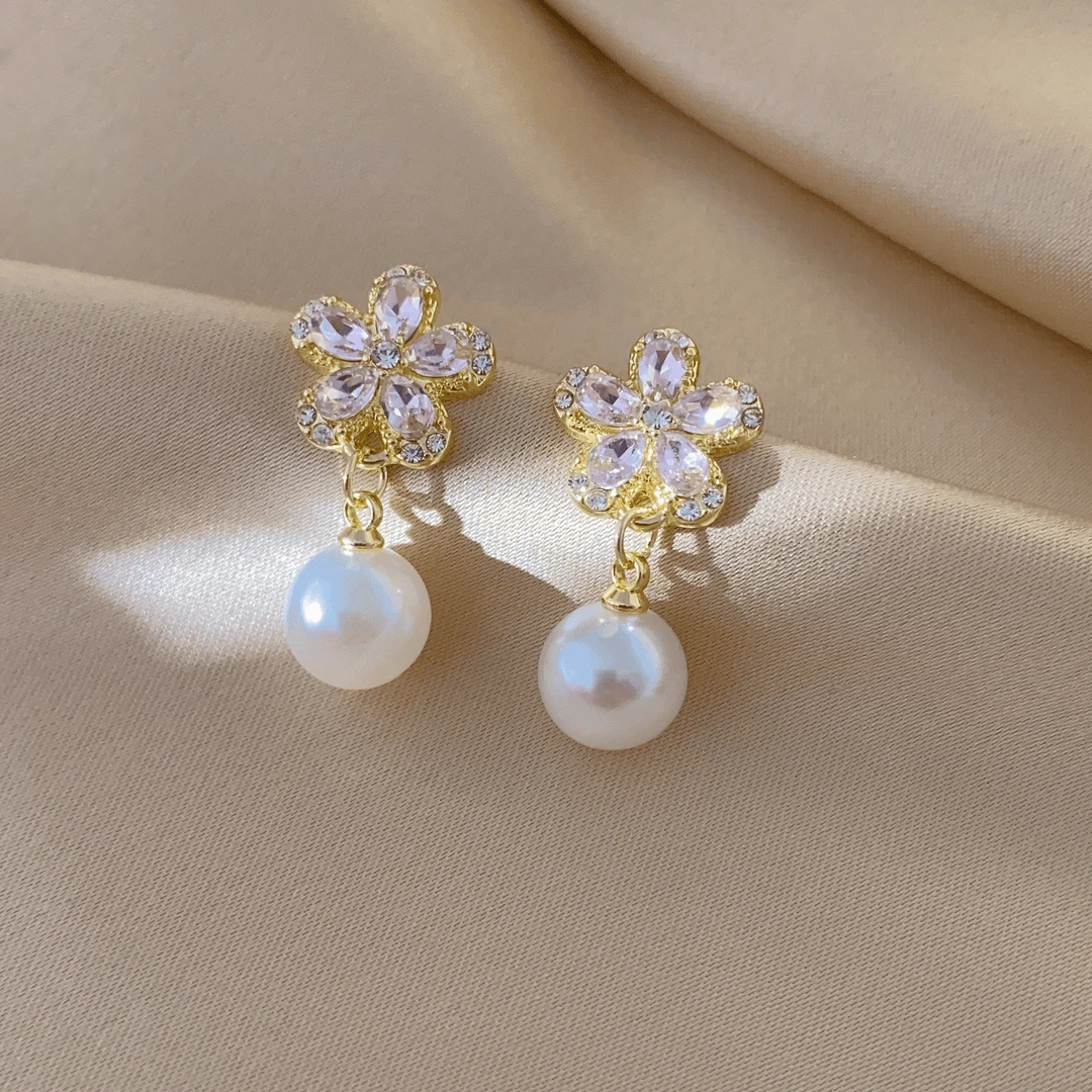 合金耳饰 c-434新款粉色花朵耳环女ins潮超仙气质耳钉耳饰