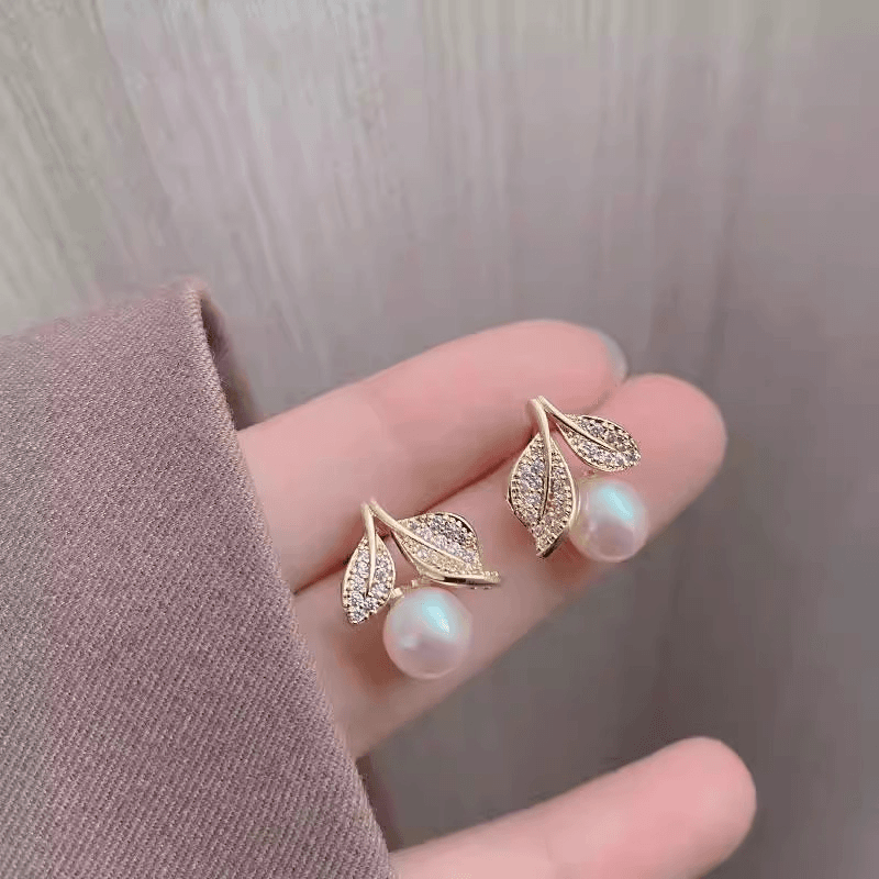 晶璃幻想 合金耳饰c-1625简约叶子水果耳钉女轻奢甜美树叶耳环