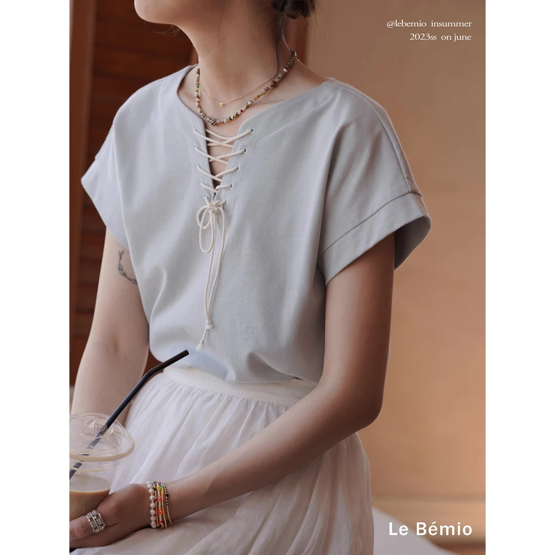 「白描工作间」"慵懒假期" 100%棉芭蕾风文艺复古短袖t恤