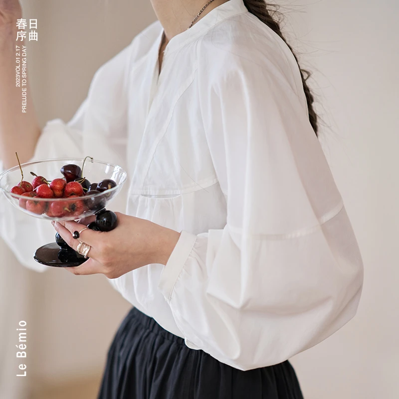 【王雪糕专属】「白描」白色衬衫女法式设计感泡泡袖高级感衬衫衬衣