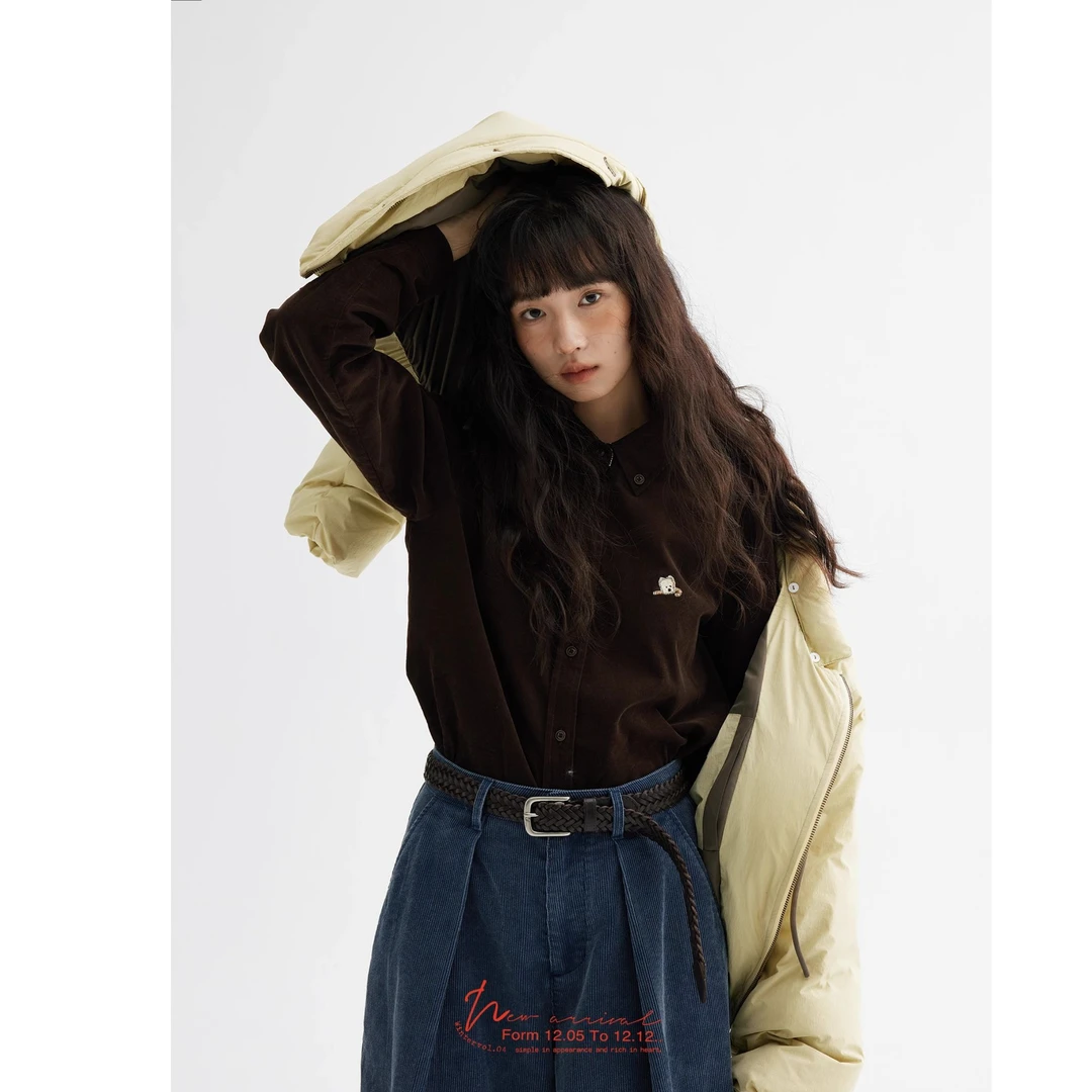 「白描工作间」"焦糖榛巧"日本进口高级灯芯绒刺绣衬衫