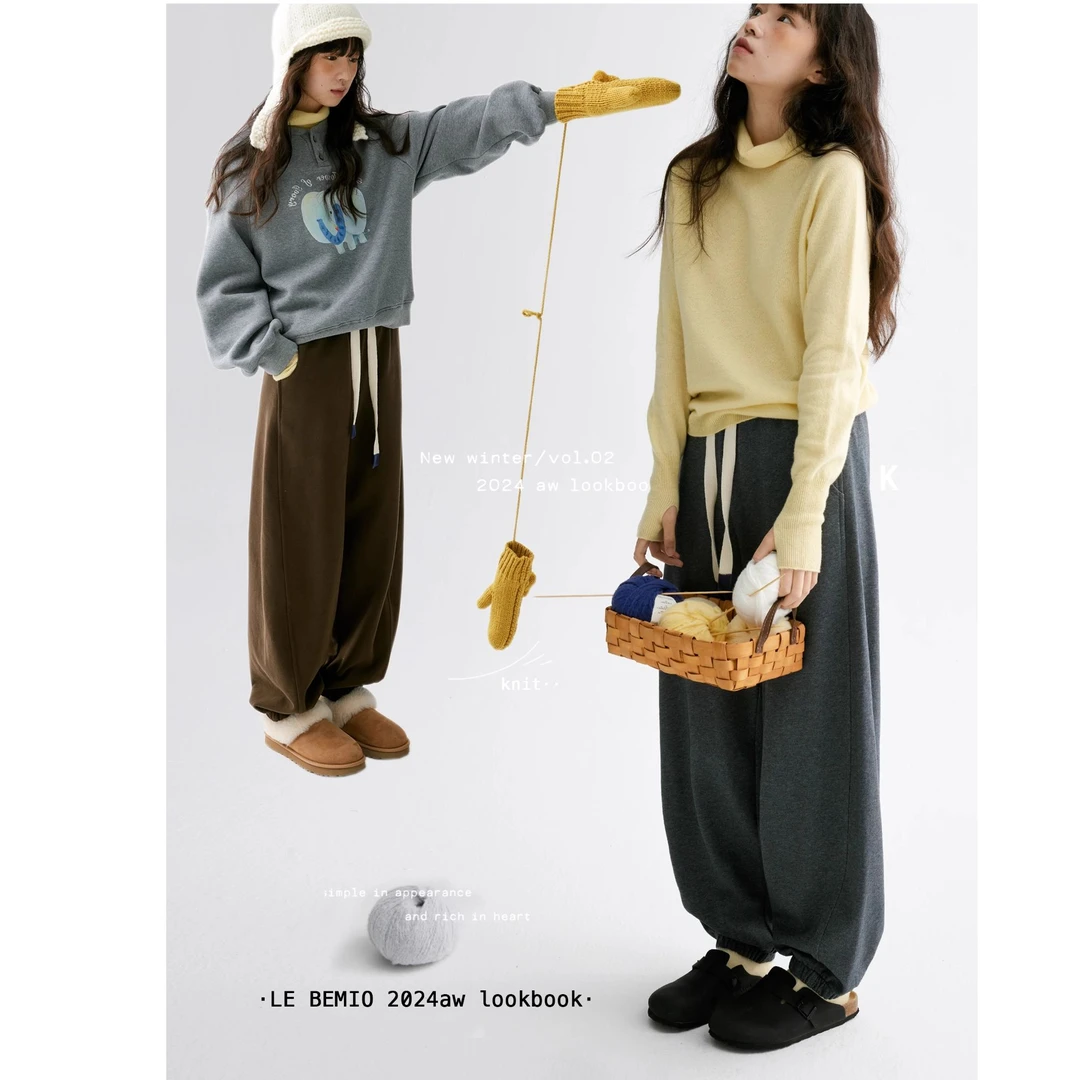 「白描工作间」"松弛精髓"松紧腰香蕉廓型加厚休闲裤