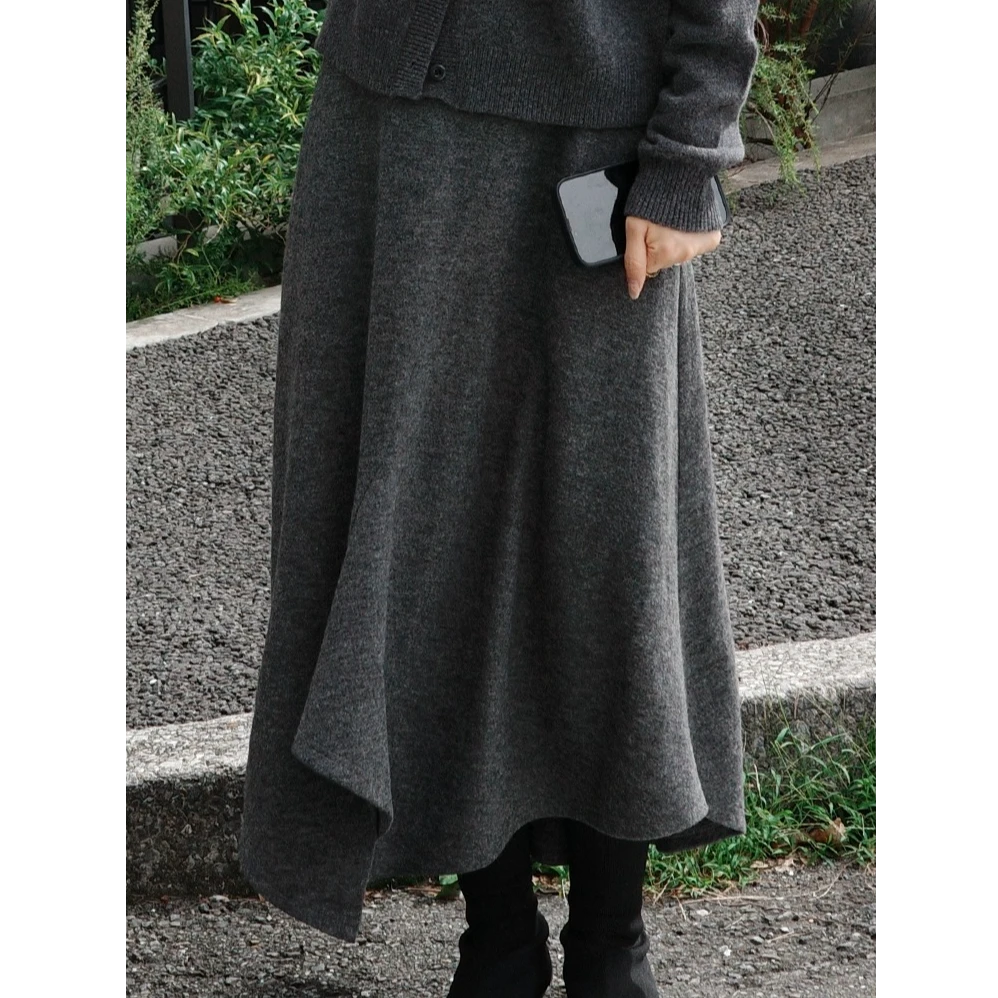 「白描工作间」"马蒂诺舞步"两穿不规则设计感松紧a字羊毛半身裙