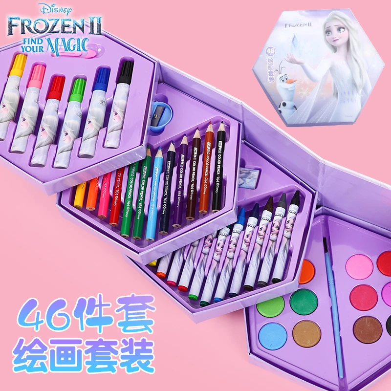 迪士尼儿童画画套装小学生幼儿园美术用品小孩初学者绘画工具礼盒