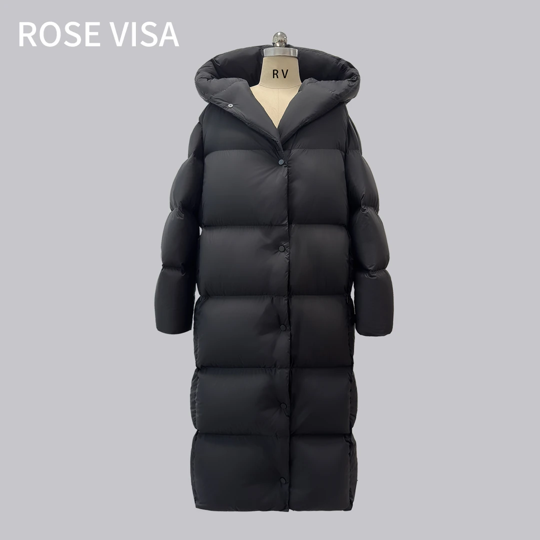 33来了2024AW时尚简约大气酷飒女长款新国标95白鹅绒羽绒服81069