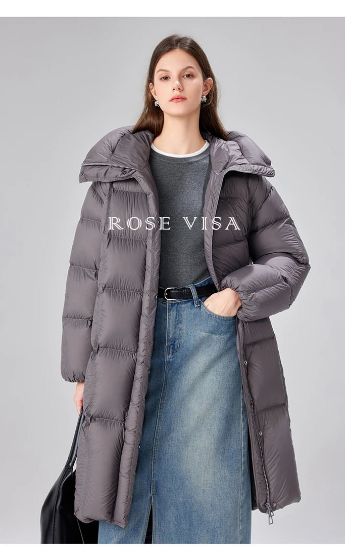 优品2024AW新国标95白鹅绒秋冬龟背感H型女装长款羽绒服保暖81044