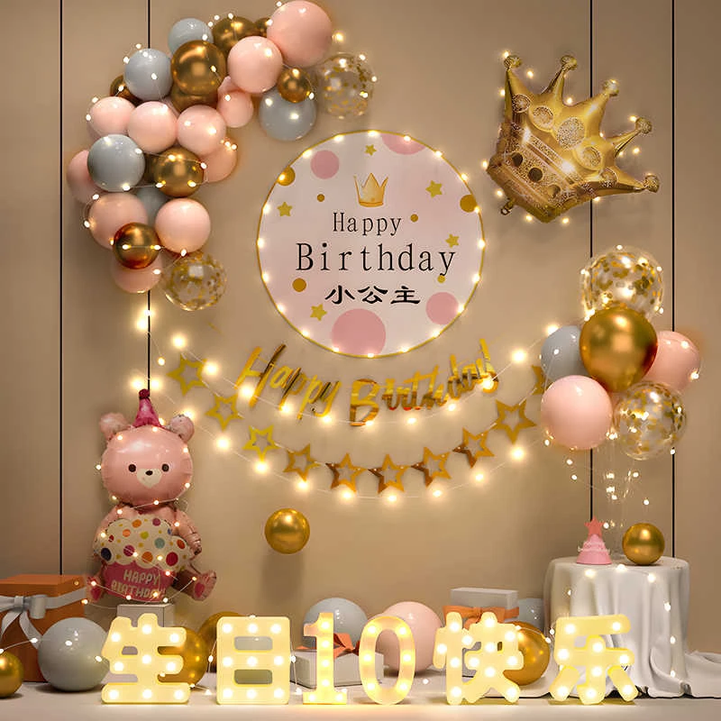 女孩10岁生日快乐仪式感派对场景布置装饰男孩气球背景海报定制十