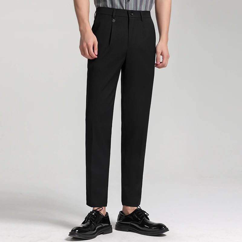西装裤子男士夏季九分裤直筒男裤商务西裤通勤黑色休闲裤西装裤蓝
