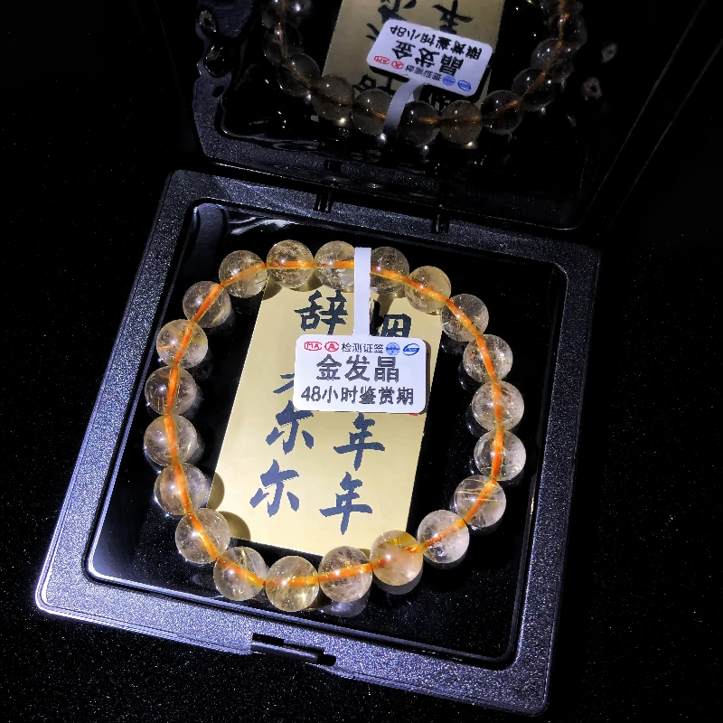 【金发晶】爆款天然水晶手链M+珠径爆闪单圈手串招财礼物微带瑕疵