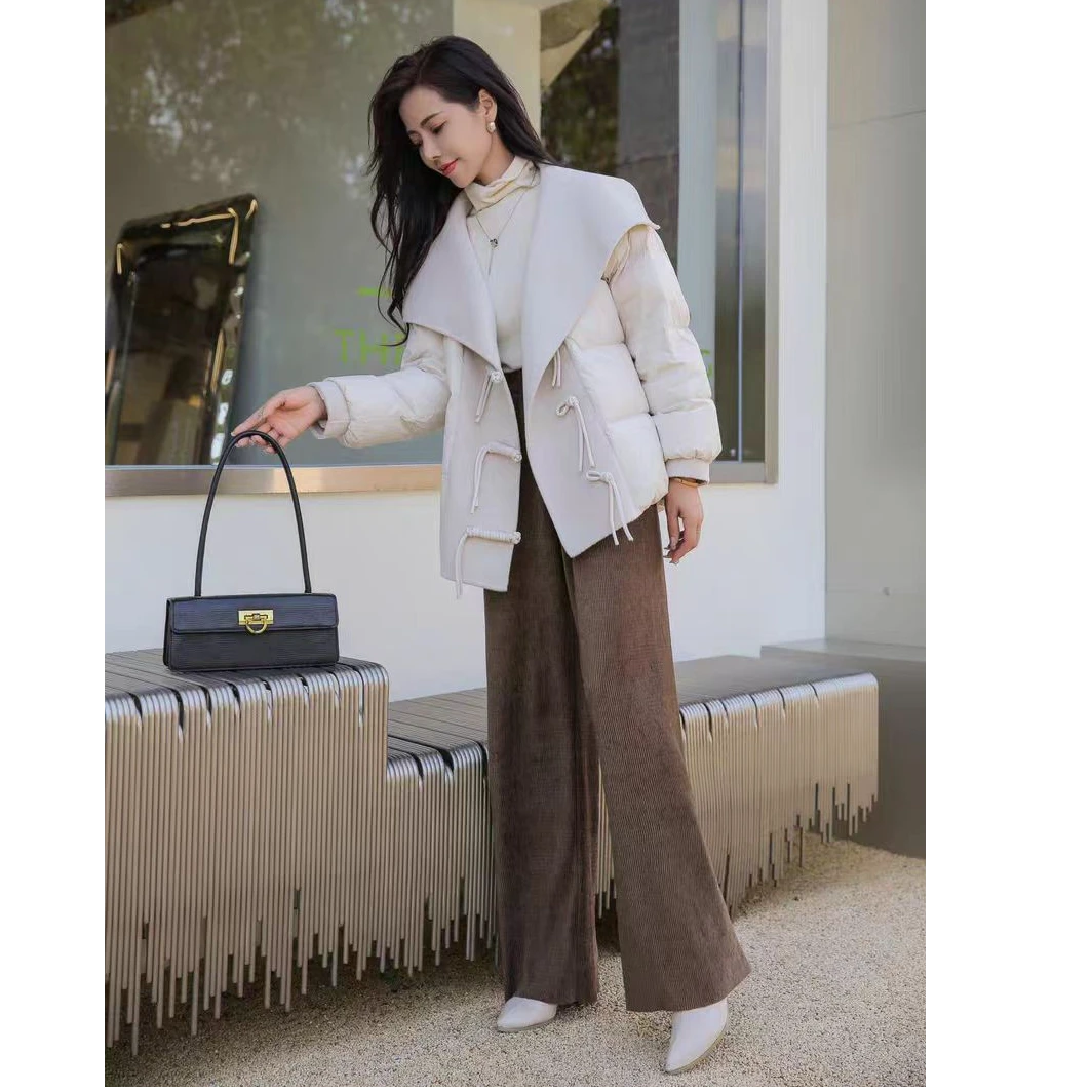 丰硕家  2024设计感盘口外套中国国风温柔拼接羽绒服   8856