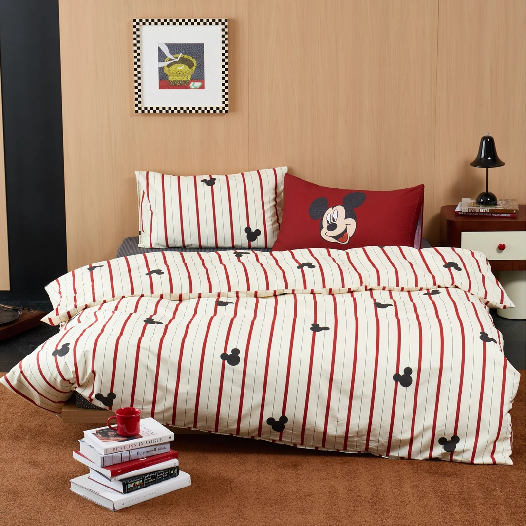 迪士尼米奇卡通全棉小清新宿舍印花三件套四件套单人被套被罩床单