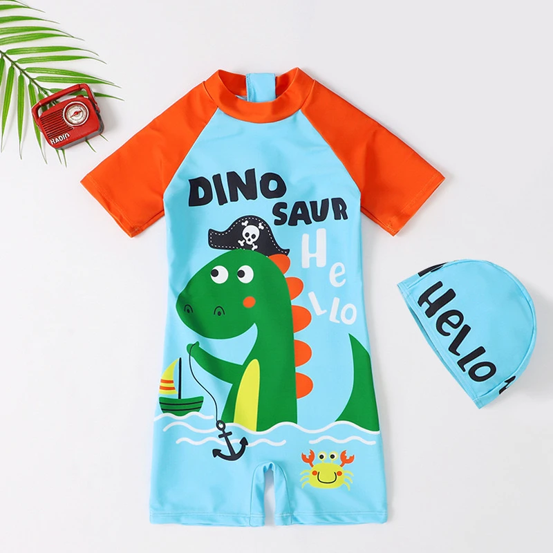 儿童连体幼童中大童男速干小恐龙夏季洋气时尚男童男孩小童中童