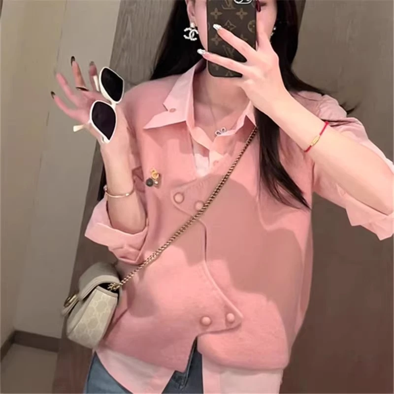 2025春季纽扣马甲+不规则衬衫两件套欧货盐系叠穿背心上衣套装女