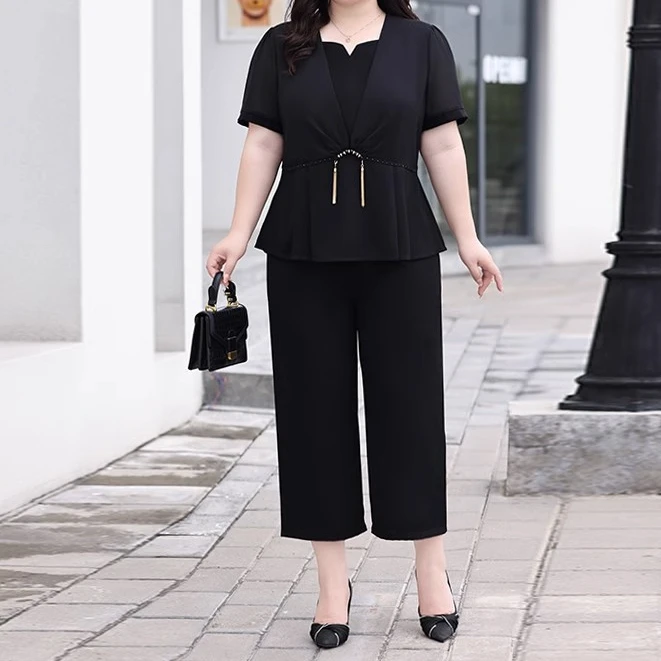 加肥加大胖mm夏装时尚套装大码女装夏款衣服休闲两件套200斤薄