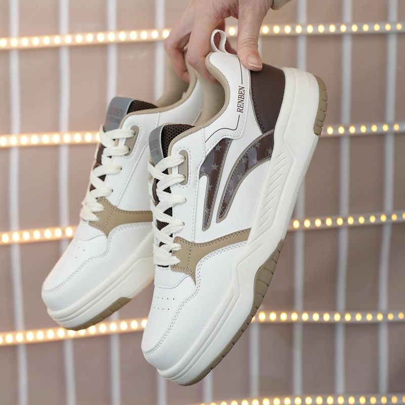 人本2024春新款时尚厚底板鞋轻便百搭男鞋夏季韩版学生板鞋皮潮鞋