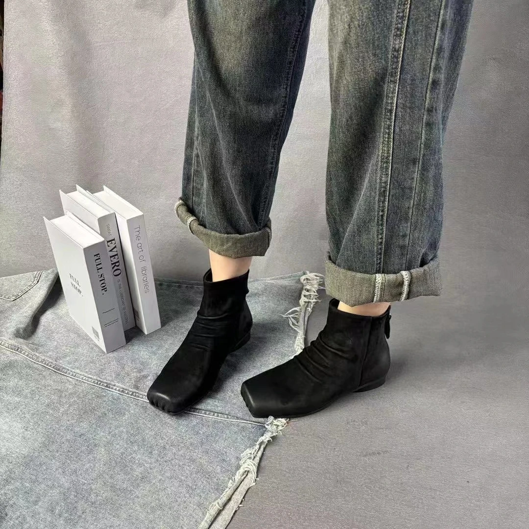 穗缎 复古方头短靴3887-9