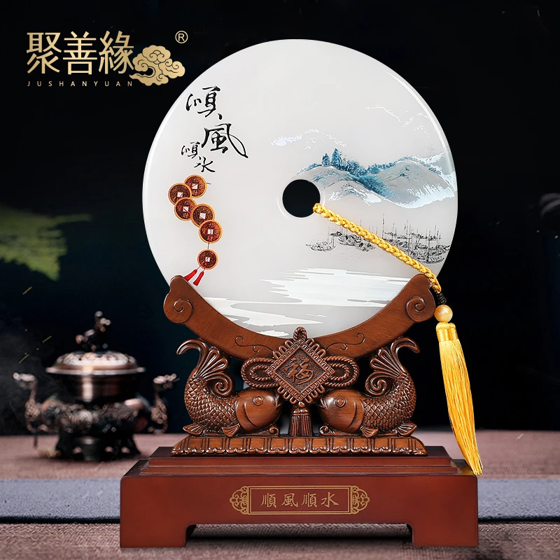 顺风顺水玉石平安扣摆件客厅玄关酒柜装饰品新房装饰乔迁新居礼品