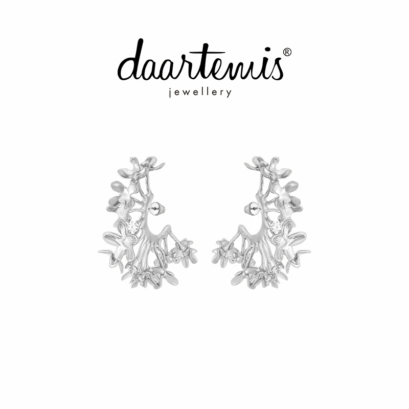 合金合成锆石耳饰 daartemis达弥蕾丝花花轮组合耳坠耳钉银色