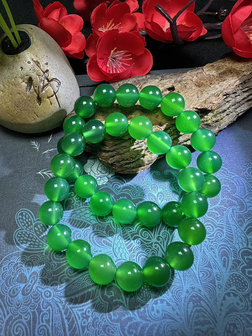 S1492-卡10左右金宝绿玛瑙满绿手串-