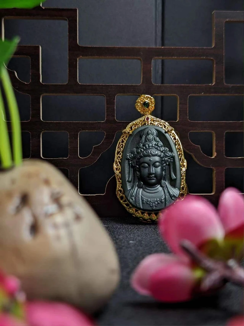 q-HT4485-一系玄天青玉和田玉度母牌-配麻花链卡扣