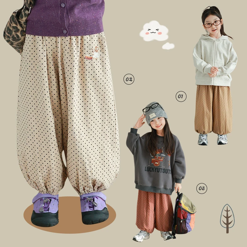 utouto大耳象女童方波点收口裤2024冬季新款儿童宽松裤子2410567