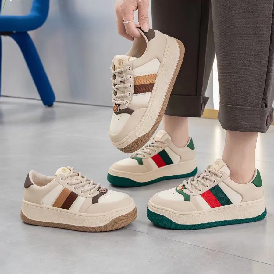 36645666开女鞋板鞋时尚休闲鞋运动百搭真皮平底秋季厚底春季