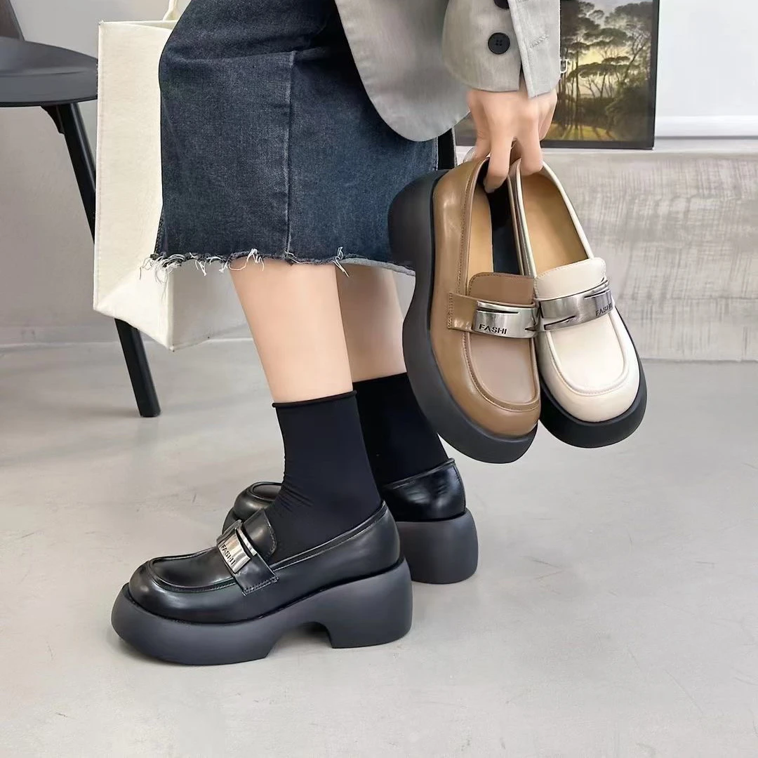 1850137开女鞋厚底乐福鞋时尚百搭英伦风学院风春季休闲真皮圆头