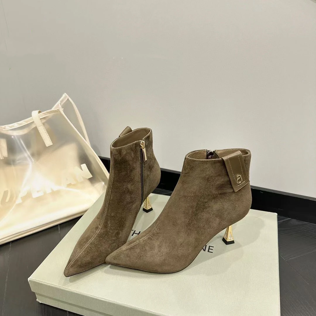 16446692开女鞋短靴气质时尚百搭细跟高跟尖头秋冬跟鞋