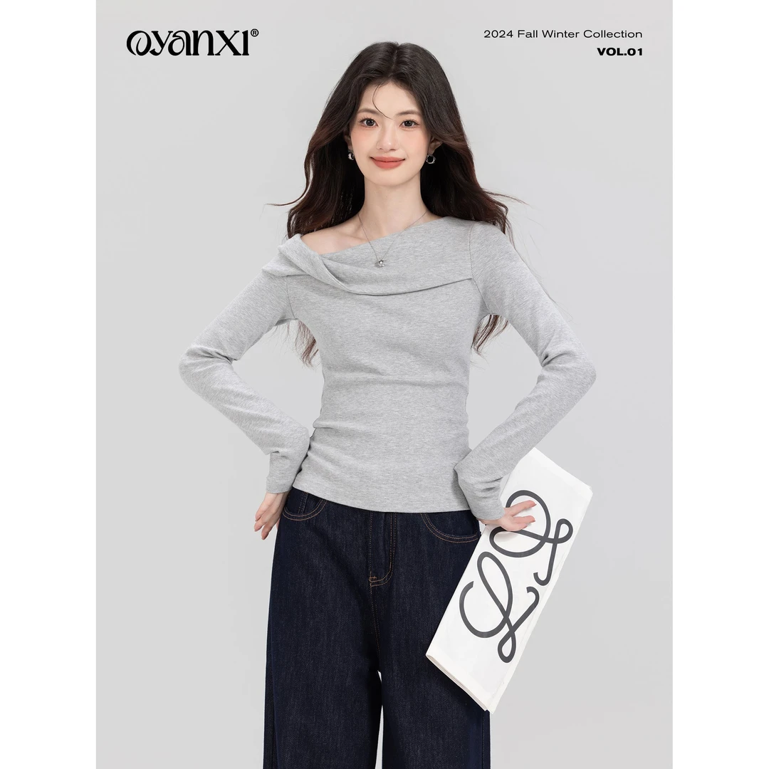 【欧阳喜OYANXI】不规则风&简约高级斜肩针织衫通勤上衣257001