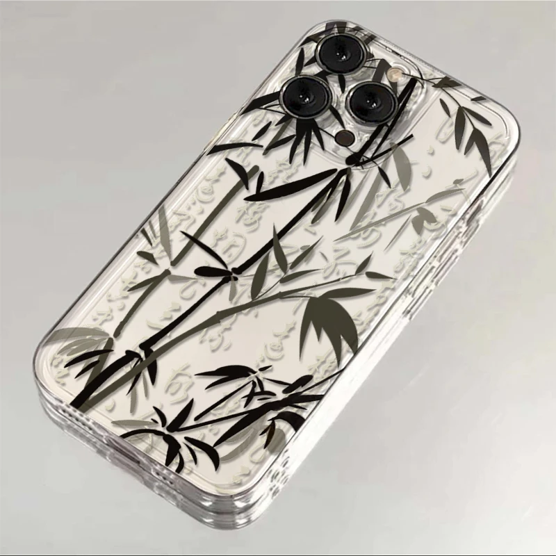 国风古风竹子iPhone14promax透明手机壳苹果13/12/11全包xr软套15