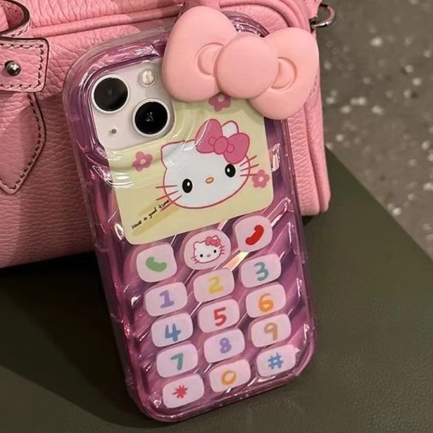 粉色小灵通KT苹果14promax手机壳iPhone13立体蝴蝶结12软11透明xr
