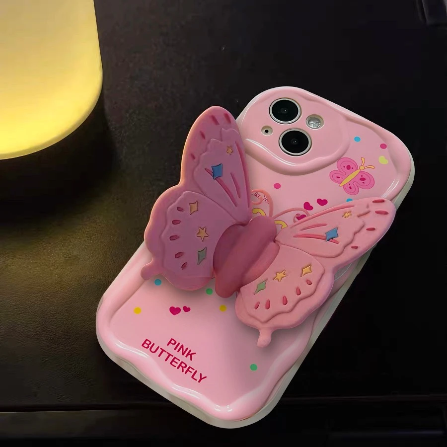 小众ins少女粉蝴蝶支架苹果14promax手机壳iphone13/12/11软xr套