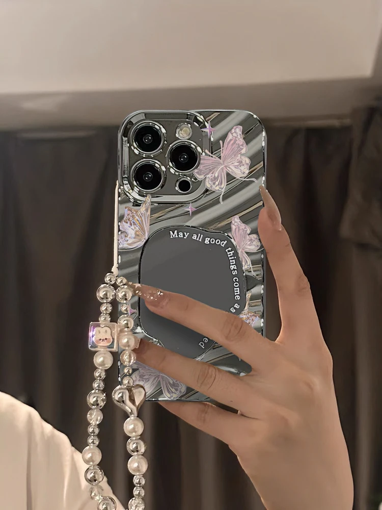 ins水晶梦幻蝴蝶苹果14pro手机壳iphone15pro/13/12/11镜面xr电镀
