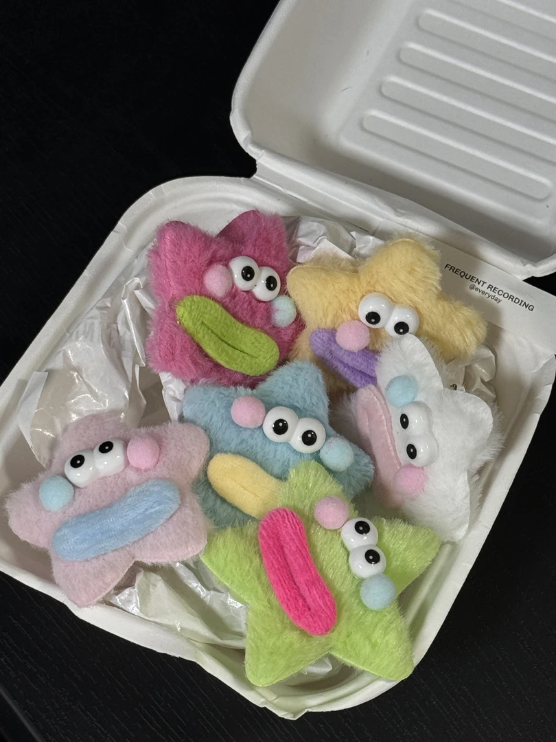 新款搞怪香肠嘴星星笑脸毛绒发夹趣味丑萌碎发刘海侧边夹甜美可爱