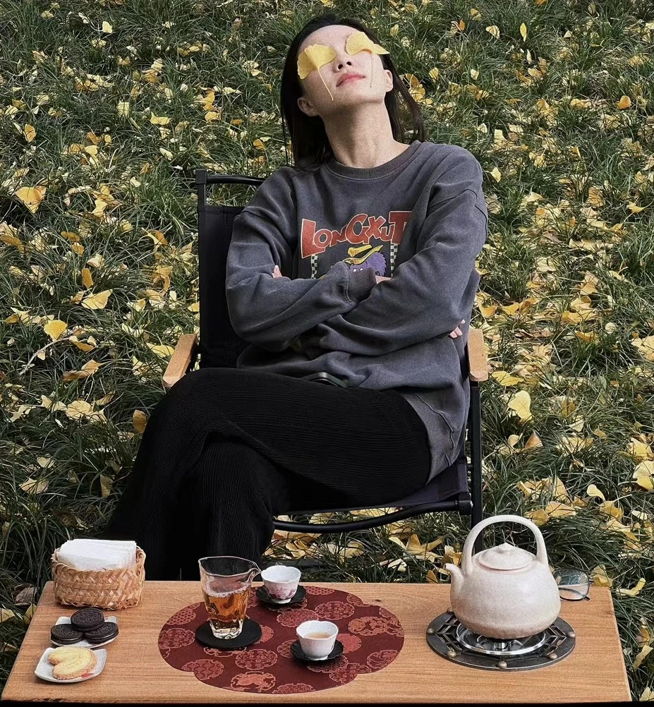 户外茶桌老榆木围炉煮茶卡式炉电陶炉碳炉折叠桌实木茶桌