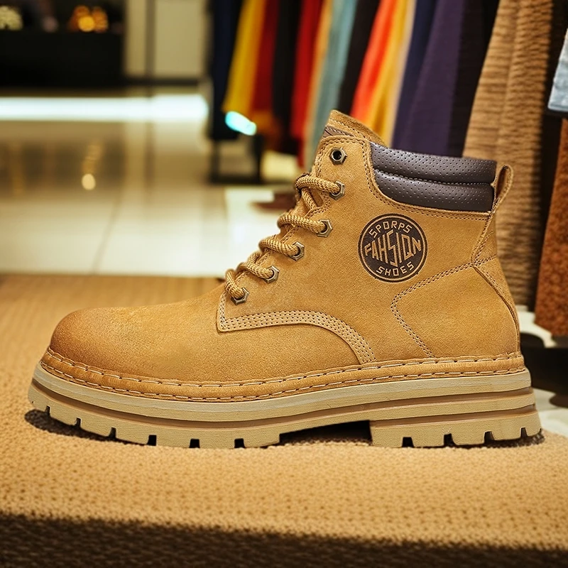 休闲马丁靴男士秋冬高帮真皮复古黄靴百搭潮流英伦风户外时尚靴子