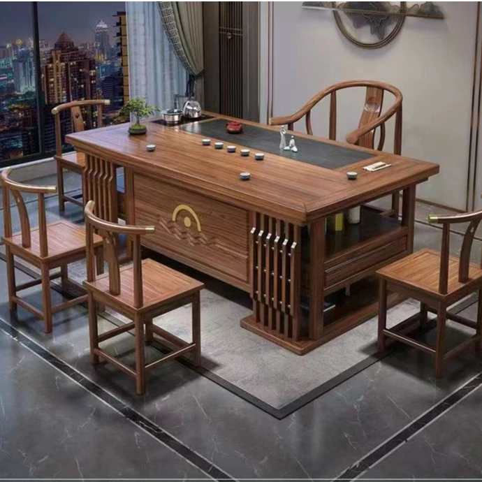 1.8米橡木厚德载物茶桌椅组合橡木新中式古典家用办公套装一体